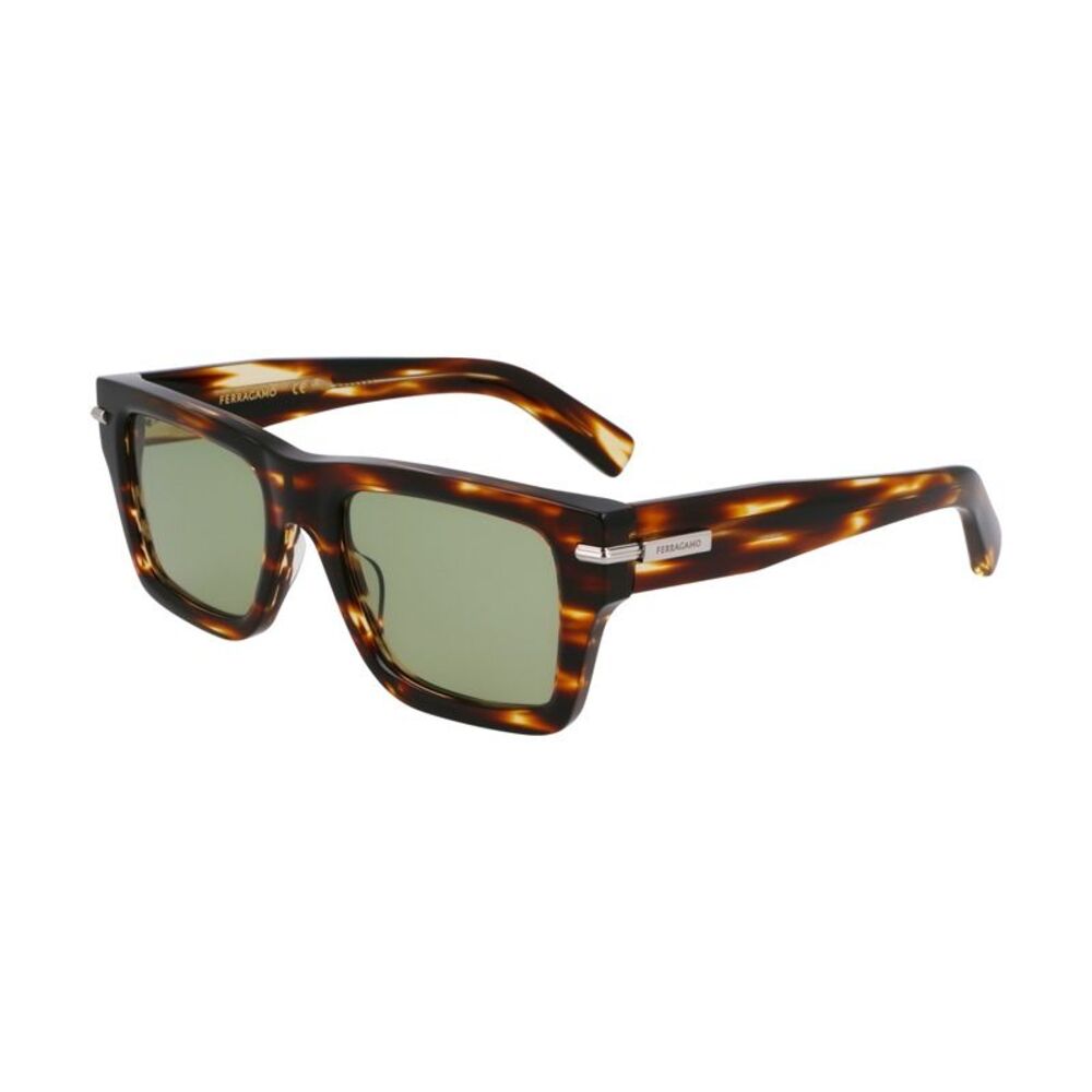 Salvatore Ferragamo Sunglasses Square Full Rim, Striped Brown Frame and Green